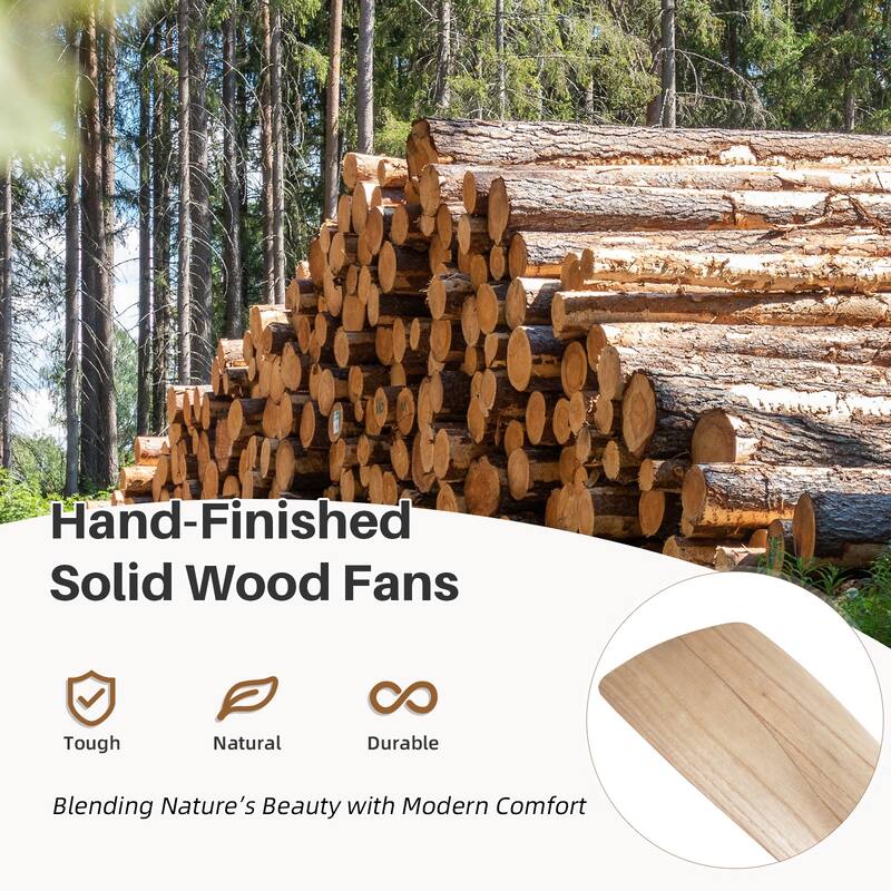 Sofucor 52 Inch Solid Wood Flush Mount Indoor Ceiling Fan without Light,Remote Control,Retractable Blades,Smart Optional