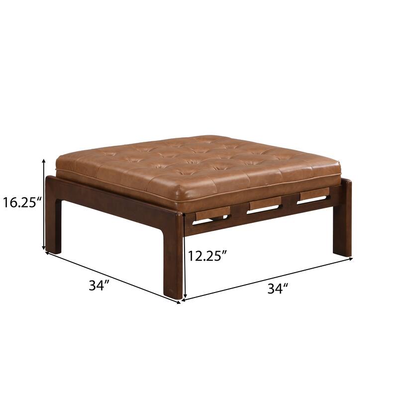 Christopher Knight Home - 34'' Tufted Upholstered Cocktail Ottoman, Square Leather Ottoman Coffee Table with Rubber Wood Frame