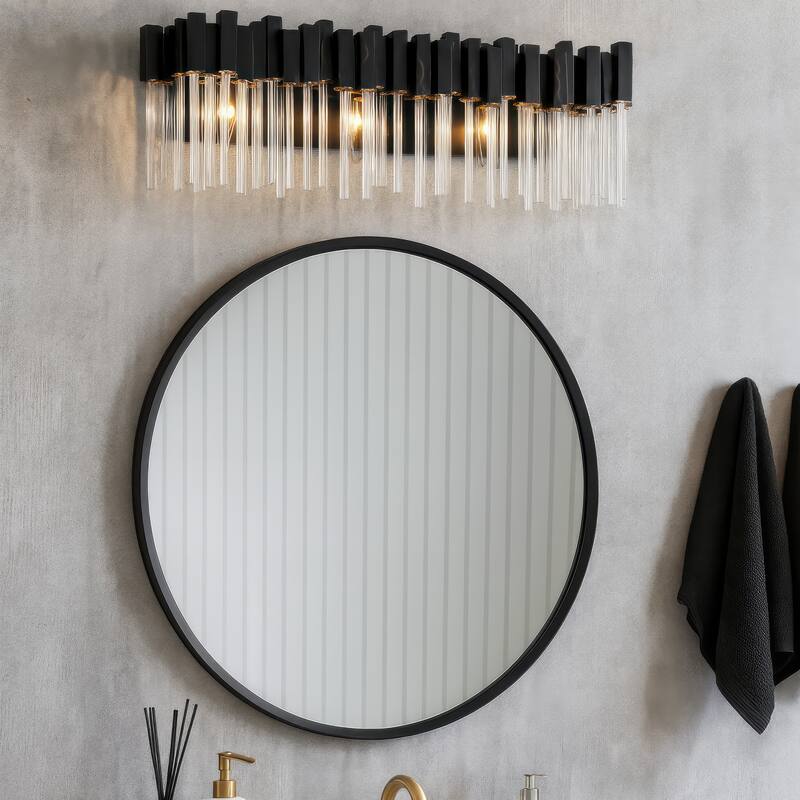 Varaluz Matrix Bathroom Vanity Light - 3-Light - Matte Black/French Gold