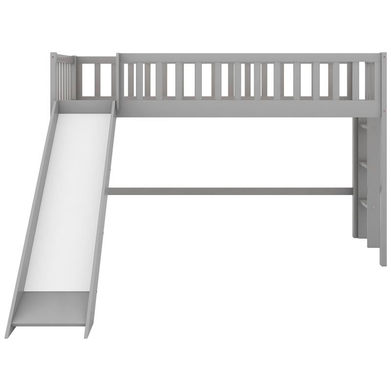 Twin Size Low Loft Bed With Ladder And Slide