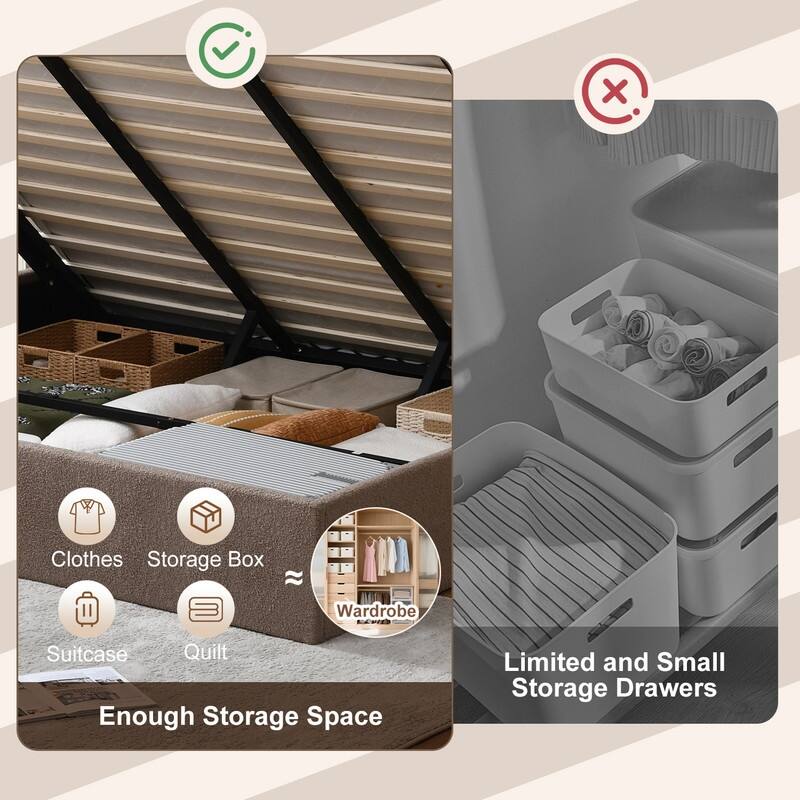 Modern Upholstered Lift-Up Storage Platform Bed with Headboard