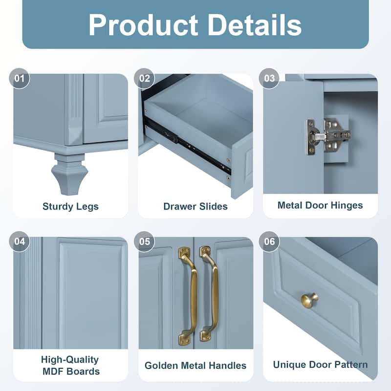 36-Inch Solid Wood Bathroom Vanity with Ceramic Sink, Flip Drawer, 3 Drawers and 2 Doors, Freestanding MDF Cabinet