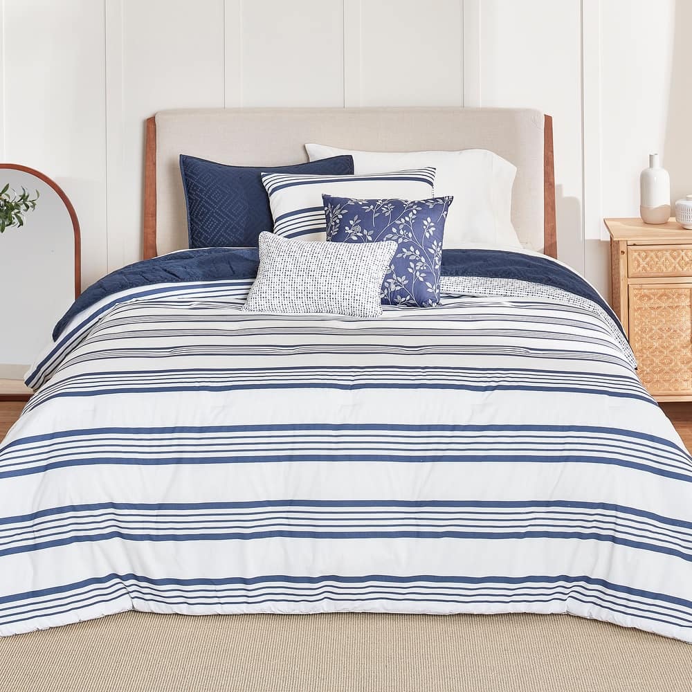 Anne Klein Archer Stripe Cotton Blend Reversible 5-Piece Comforter Set