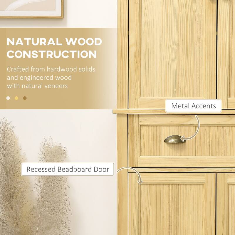HOMCOM 72" Pinewood Large Kitchen Pantry Storage Cabinet, Freestanding Cabinet with Shelf Adjustability, Soft-Close Mechanism