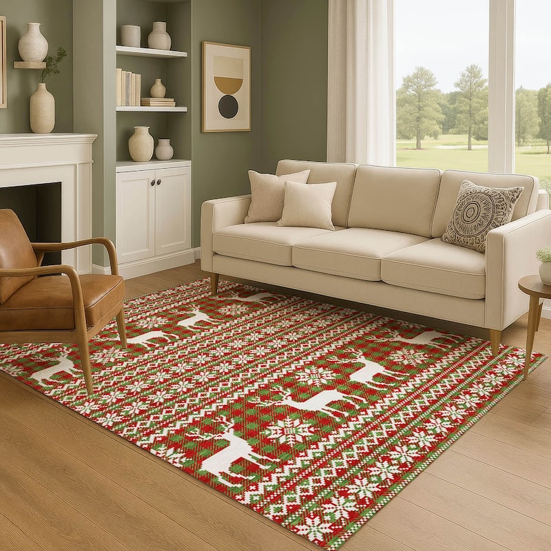 Premium Washable Super Soft Christmas Reindeer Mayfield Rug - Fern - 10' x 14'