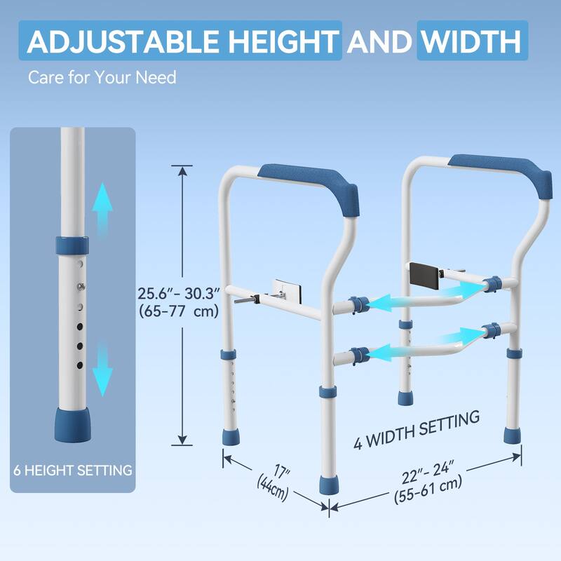 Toilet Safety Frame with Adjustable Width and Height, Anti-Slip Handles and Feet, Capacity up to 300 LBS
