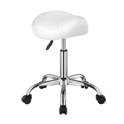 PU Saddle Stool 450 lbs Load with Wheels & Height Adjustability - 21.3 x 21.3 x (21.7-28.0) in