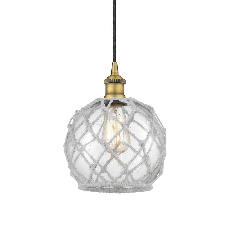 Innovations Lighting 616-1P-11-8 Farmhouse Pendant Farmhouse 8" Wide - Brushed Brass / Clear Glass with White Rope