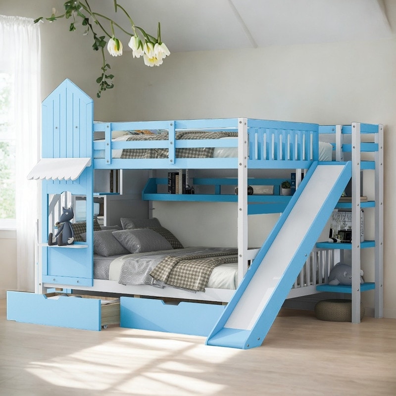 Blue bunk beds hotsell twin over full