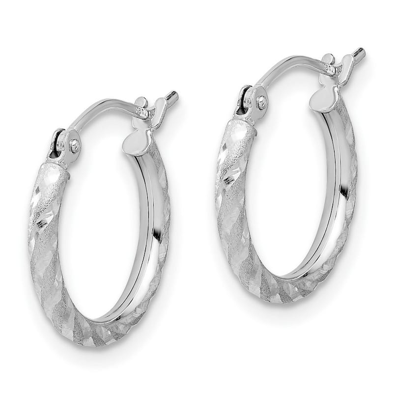 Curata 14k White Gold Polished and Satin Diamond cut Hoop Earrings - 17.25x14.75mm