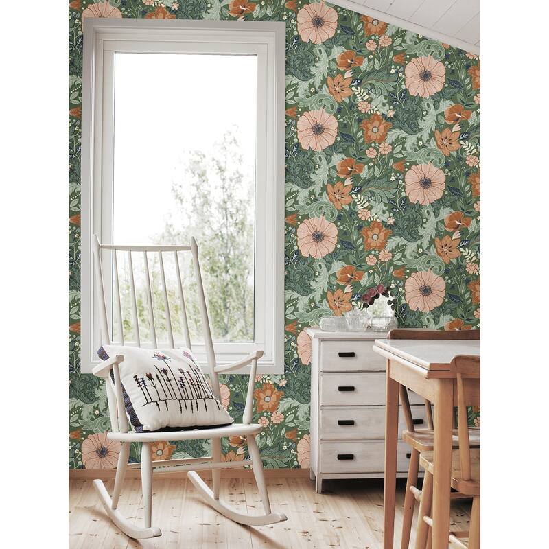 A-Street Prints Victoria Green Floral Nouveau Wallpaper