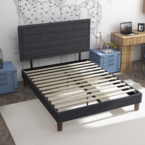 Platform Bed Frame with Wooden Slats Support Upholstered Bed with Headboard No Box Spring Needed On Sale Bed Bath Beyond 36049007