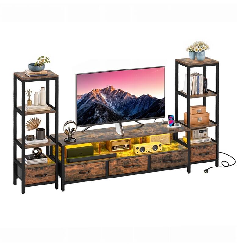 LED TV Stand For 43" to 65" with Storage 4 Tier Bookcase Rustic Brown - 58 inches
