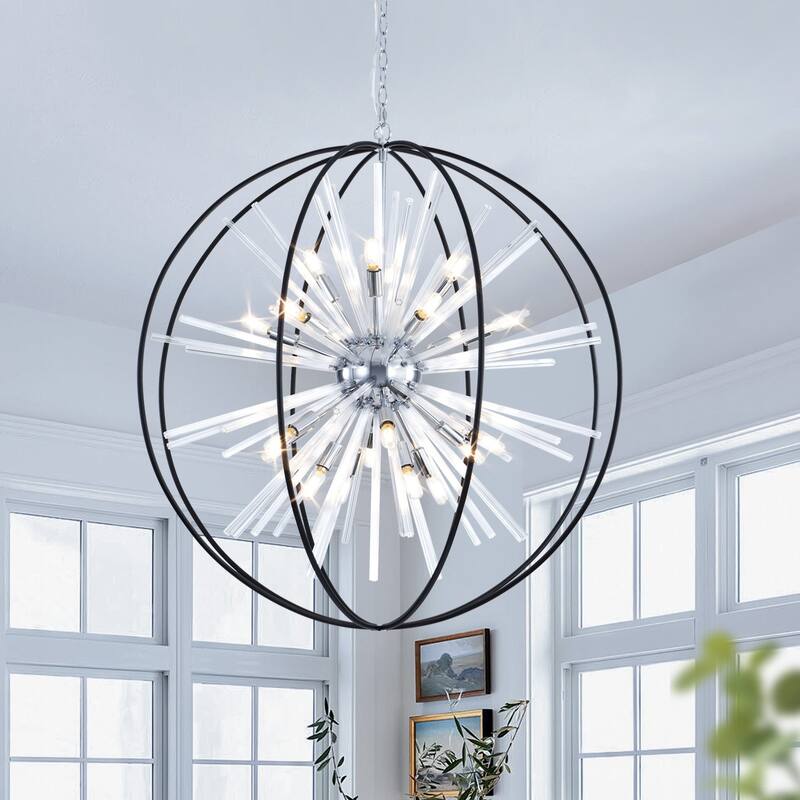 Modern Chandelier 35" 10-light Black and Silver Orb