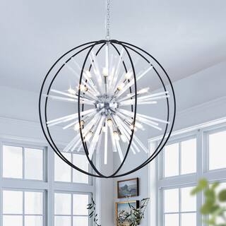 Modern Chandelier 35" 10-light Black and Silver Orb