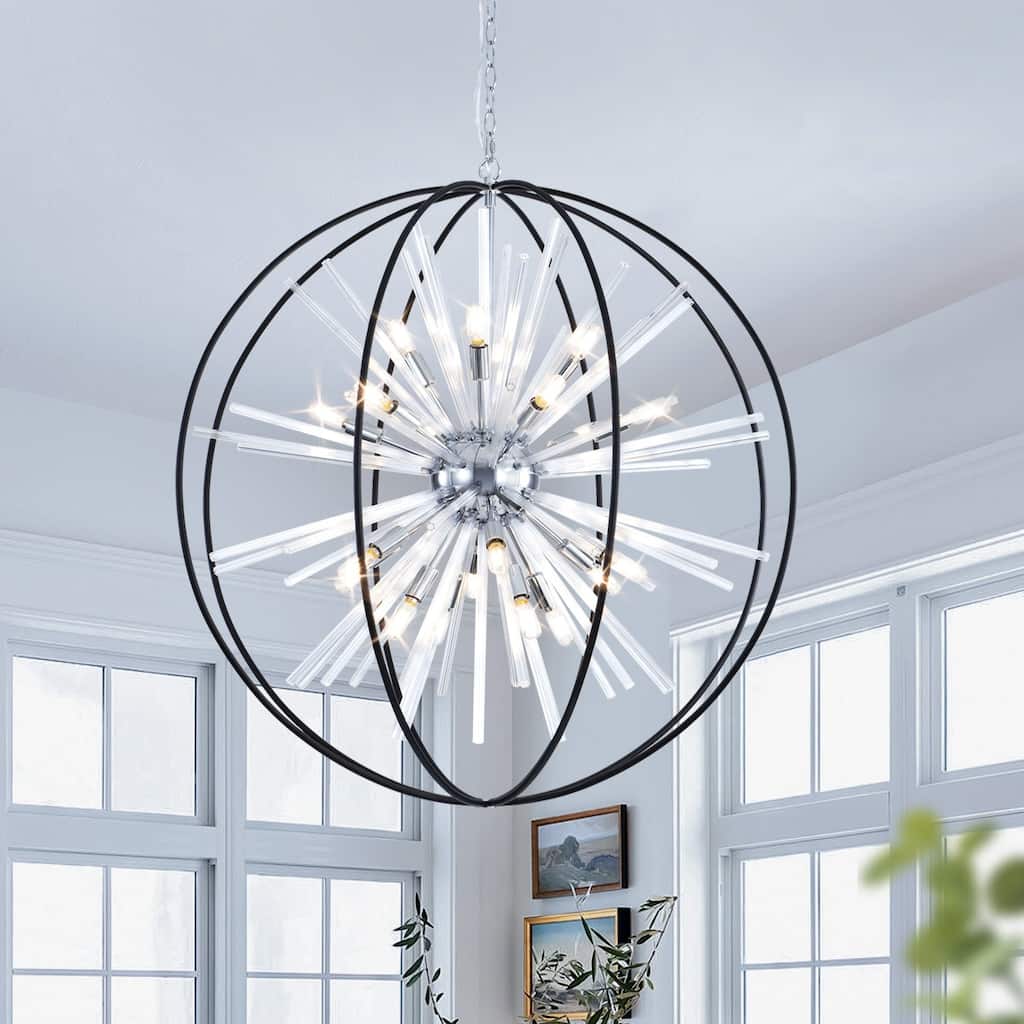 Modern Chandelier 35" 10-light Black and Silver Orb