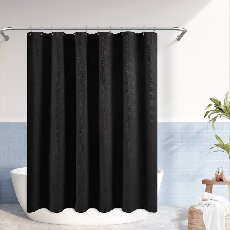 Dobby Waffle Shower Curtain with 12 Metal Hooks