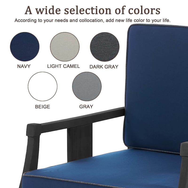 Set of 2 Outdoor Teak Wood Armchairs with Cushions, Patio Club Chairs