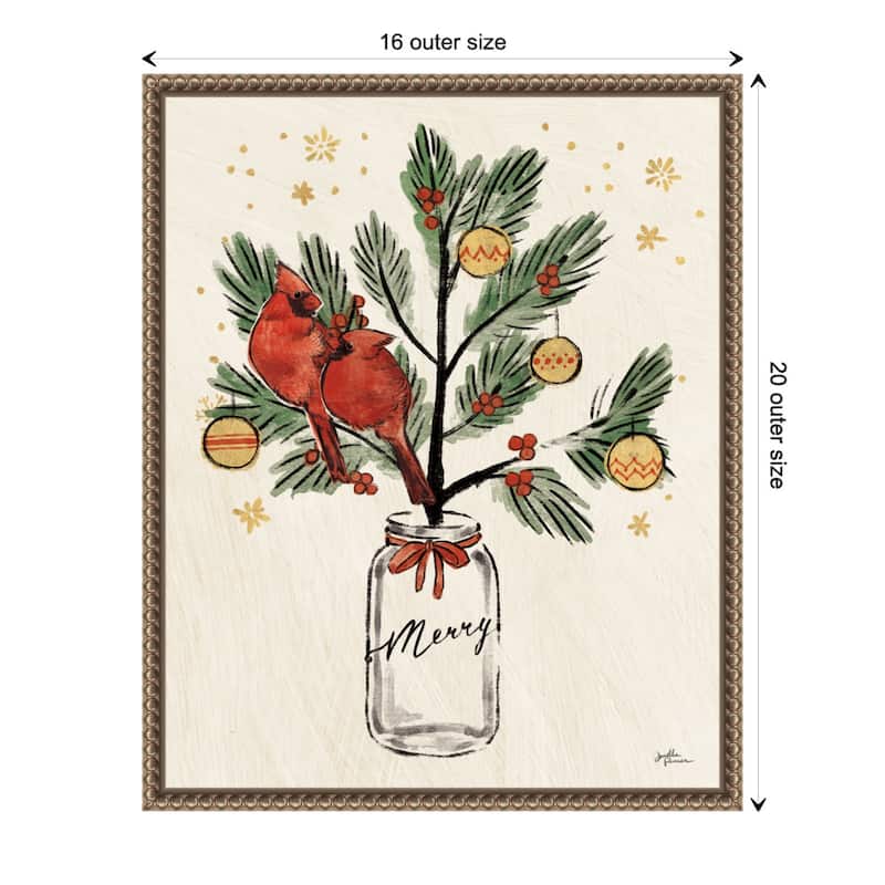Christmas Lovebirds XIII Merry by Janelle Penner Framed Canvas Wall Art Print - 16 x 20 in