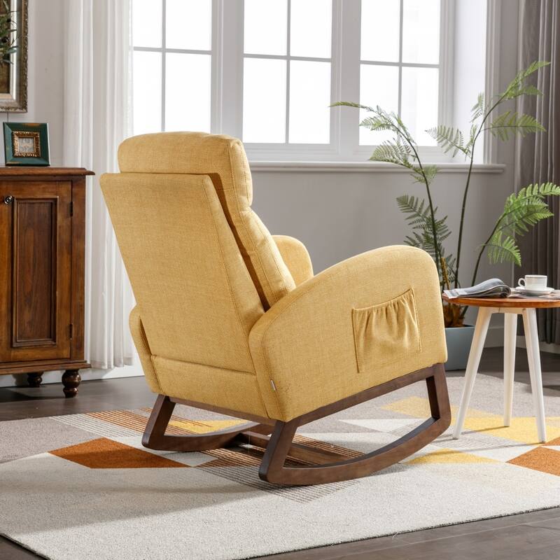 Modern Linen Upholstered Rocking Chair, Living Room Lounge Arm Chair