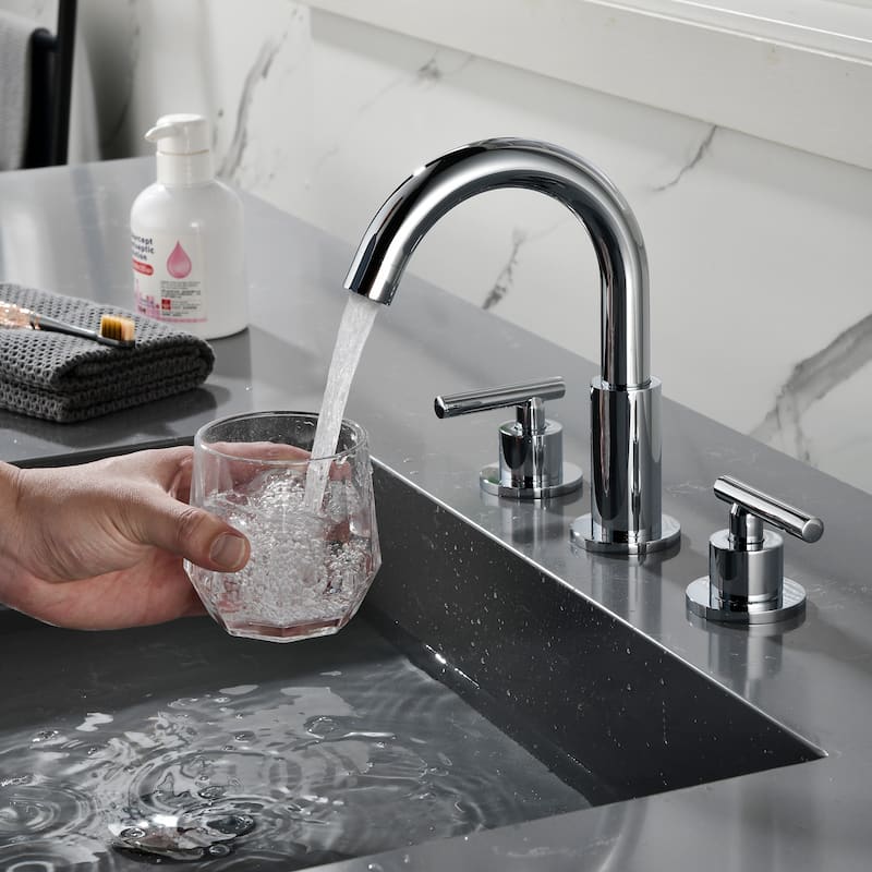 8.3"H Solid Brass Widespread 2-handle Bathroom Sink Faucet with Pop-Up Drain Assembly