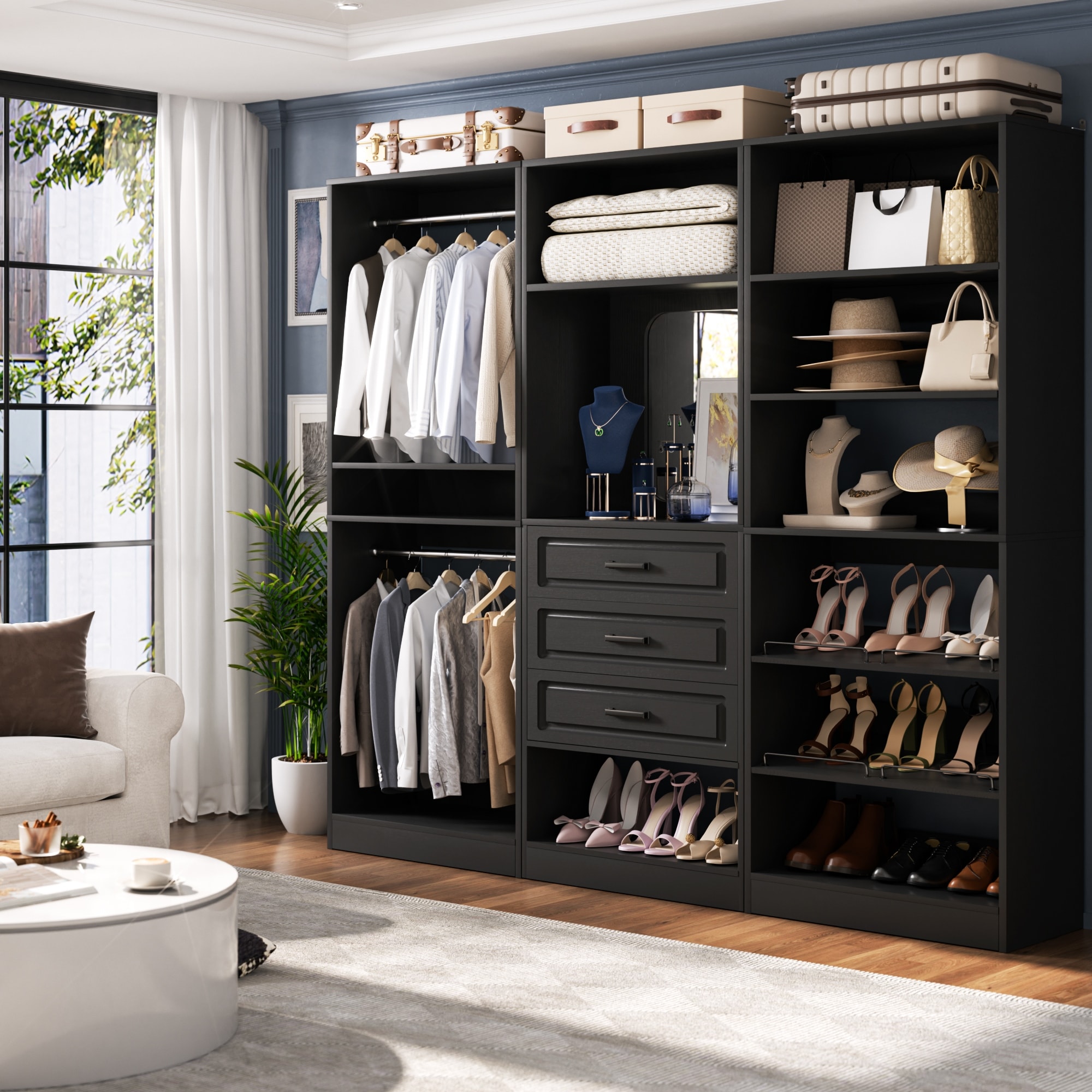 Cimly Set of 3 Freestanding Closet System with Drawers, Adjustable