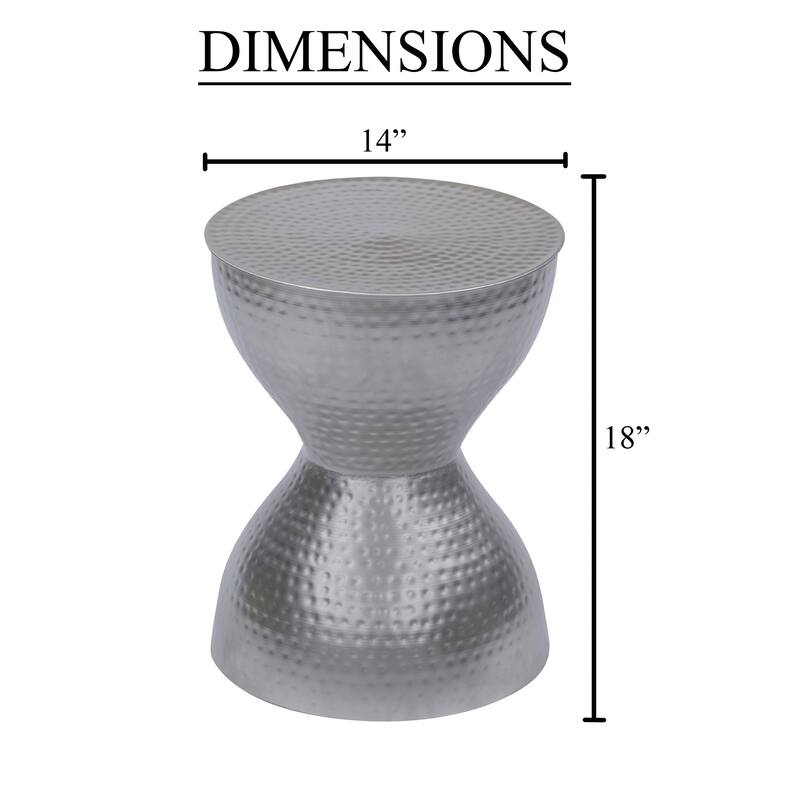 Industrial Style Hammered Texture Iron Stool with Hourglass Shaped Body, Silver