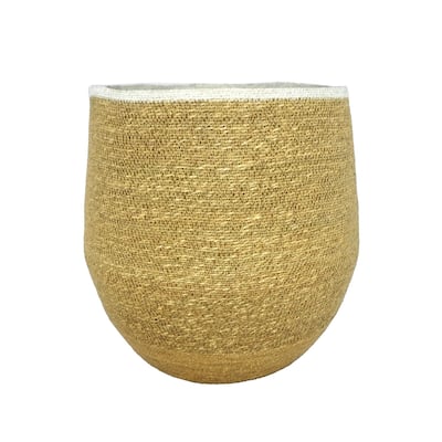 Seagrass Basket H 17.50" x Dia 14" Natural -ST - NATURAL & WHITE