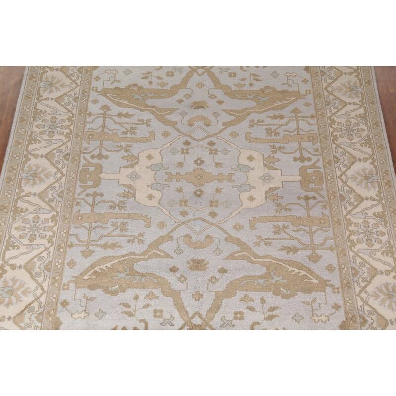 Grey Transitional Oushak Indian Area Rug Handmade Wool Carpet - 8'1"x 9'11"