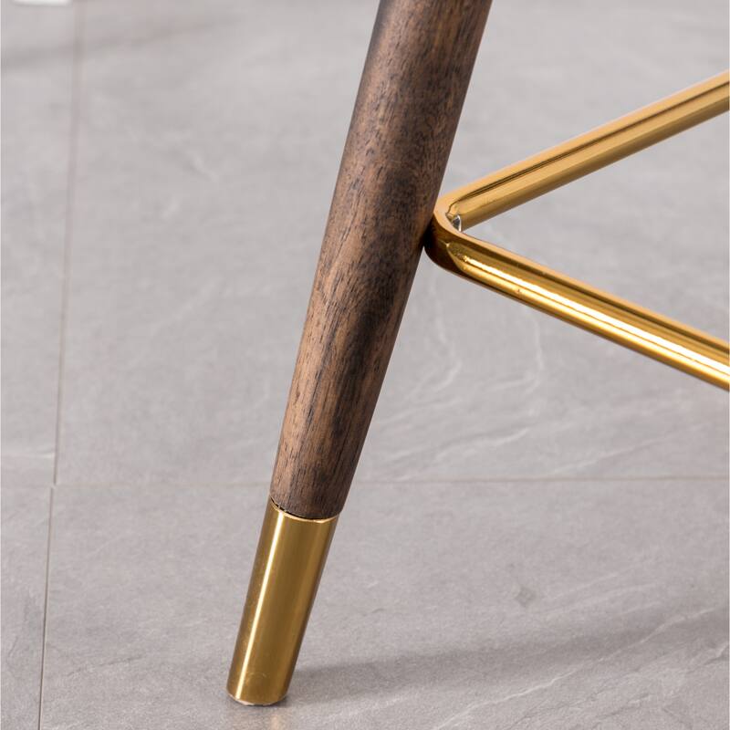 Set of 2 Upholstered Wingback Counter Stools - Mid-Century Fabric Bar Stools with Gold-Tipped Legs for Kitchen & Dining