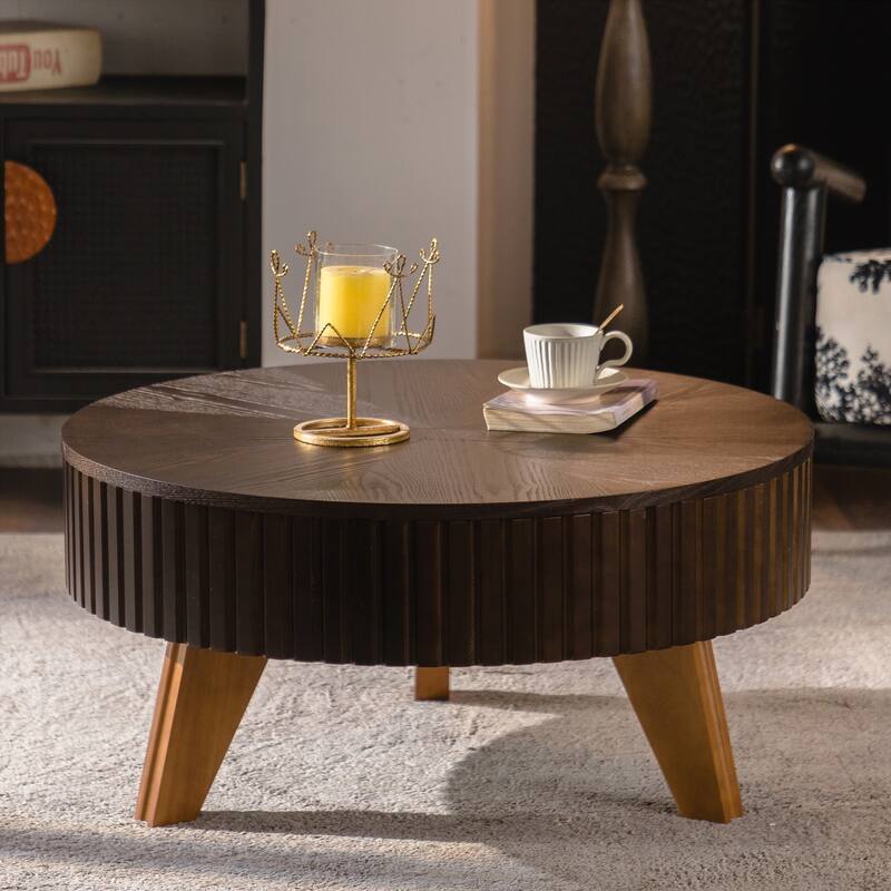31.5" Retro Round Coffee Table with Storage Space, Suitable for Living Room and Office