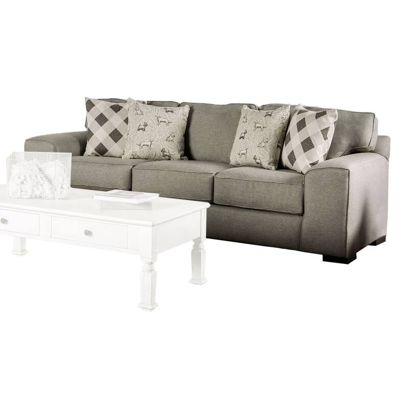 Edison Sofa, Gray Fabric, 4 Accent Throw Pillows, Track Arms, 101 Inch