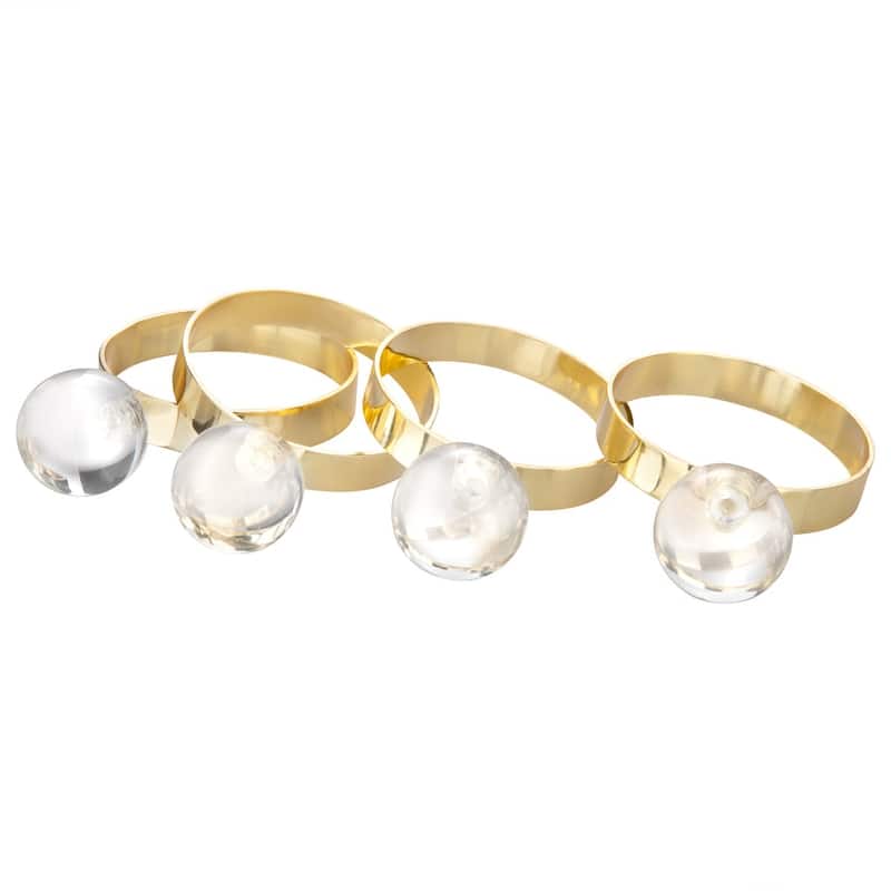 S/4 Napkin Rings Gold with Clear Ball Detail - 2"