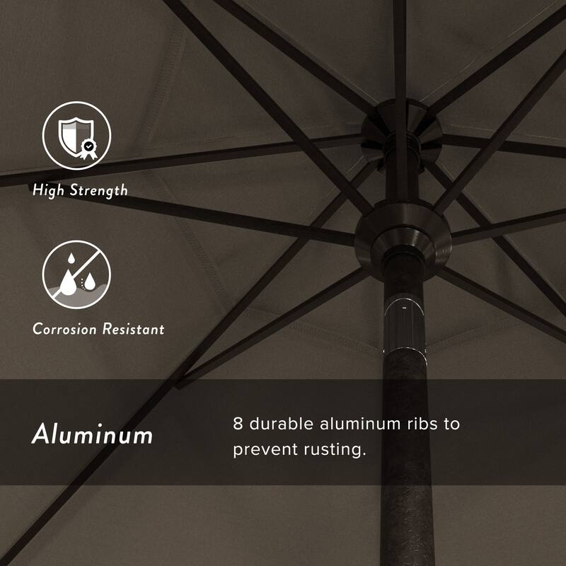 California Umbrella 9-foot Round Crank Lift, Push ButtonTilt, Bronze Frame Finish, Aluminum Patio Umbrella with Sunbrella Fabric