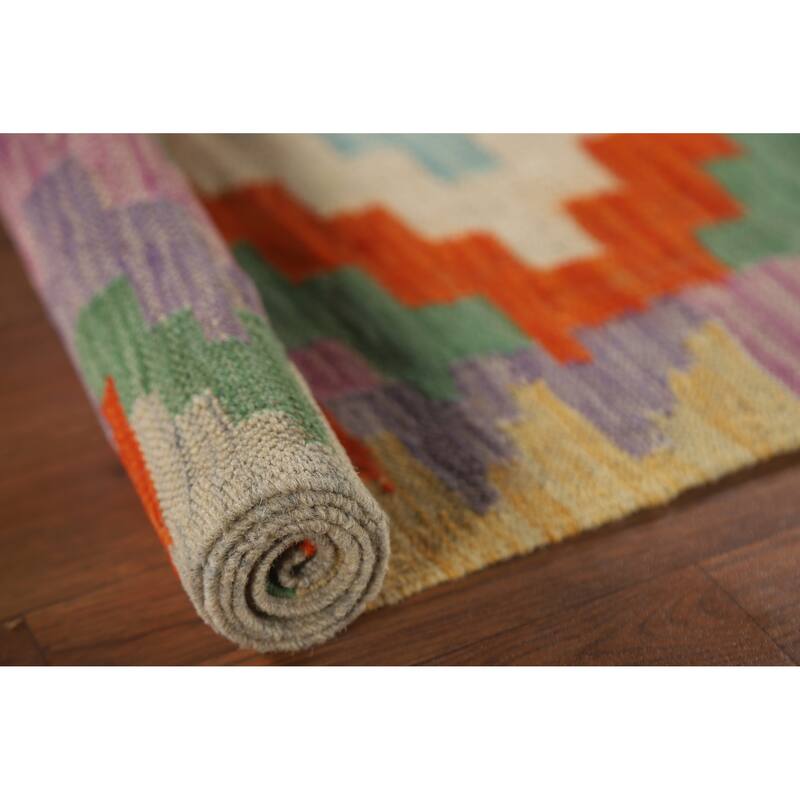 Oriental Reversible Kilim Accent Rug Hand-Woven Wool Carpet - 3'3"x 4'10"