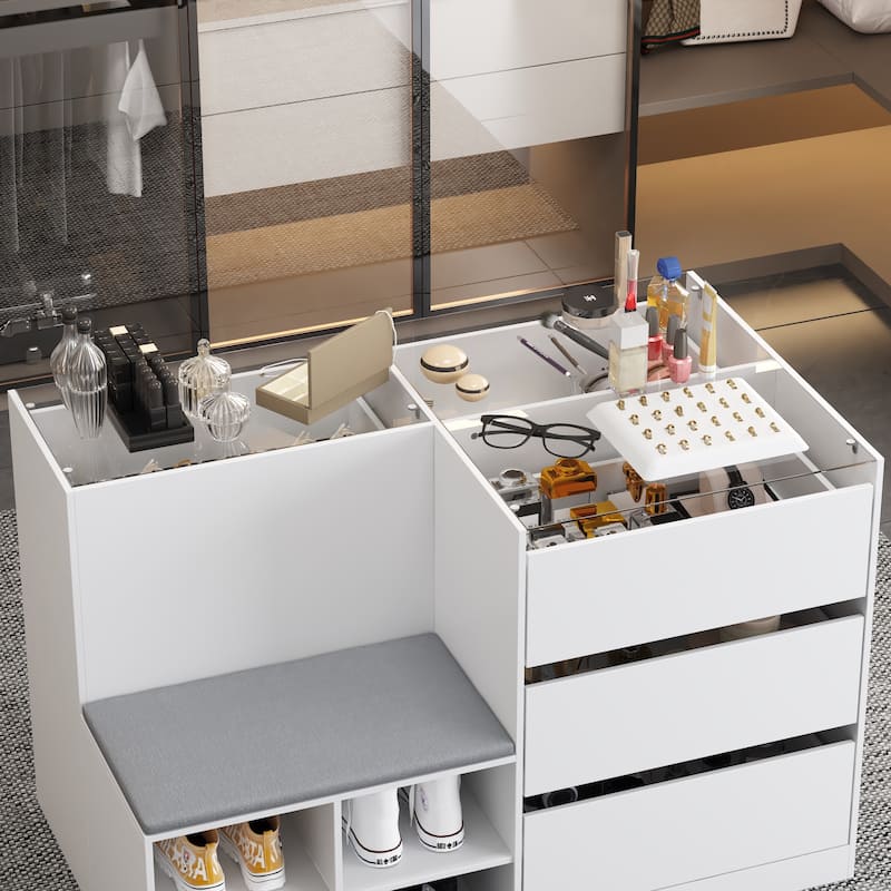Storage Solution Glass Cosmetic Cabinet with Drawers Dresser Chest