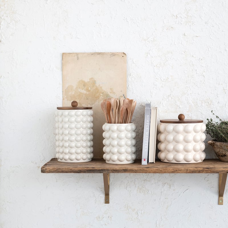 Stoneware Canister with Raised Dots and Lid