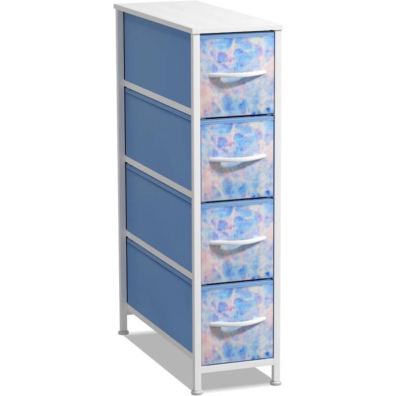 Narrow Dresser Tower with 4 Drawers - Vertical Storage for Bedroom - Tie-Dye Blue