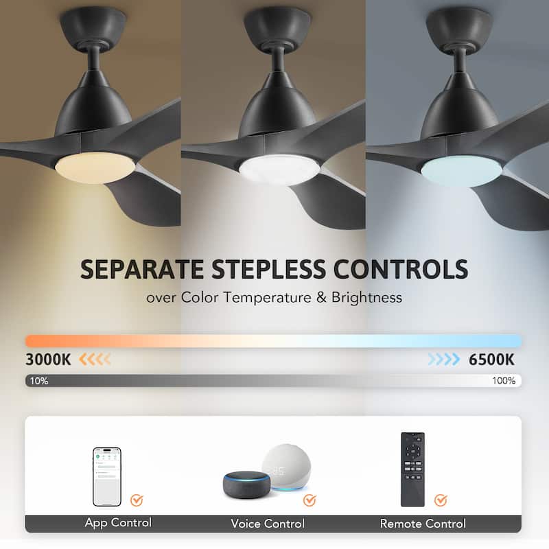 CO-Z Mid-century Modern 3 - Blade Smart LED Ceiling Fan with Dimmable Light and Remote