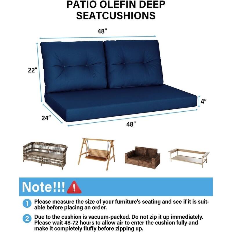WINSOON Outdoor Waterproof and Resistant Chair Cushion Set, Deep Seat and Backrest Cushion Set for Patio
