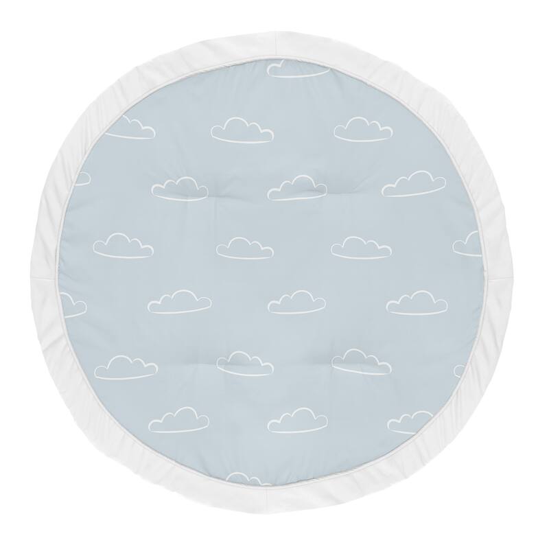 Blue Clouds Collection Boy Baby Tummy Time Playmat - Slate and White Cloud Sky for Vintage Airplane Aviator Aviation Collection