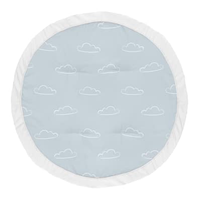 Blue Clouds Collection Boy Baby Tummy Time Playmat - Slate and White Cloud Sky for Vintage Airplane Aviator Aviation Collection