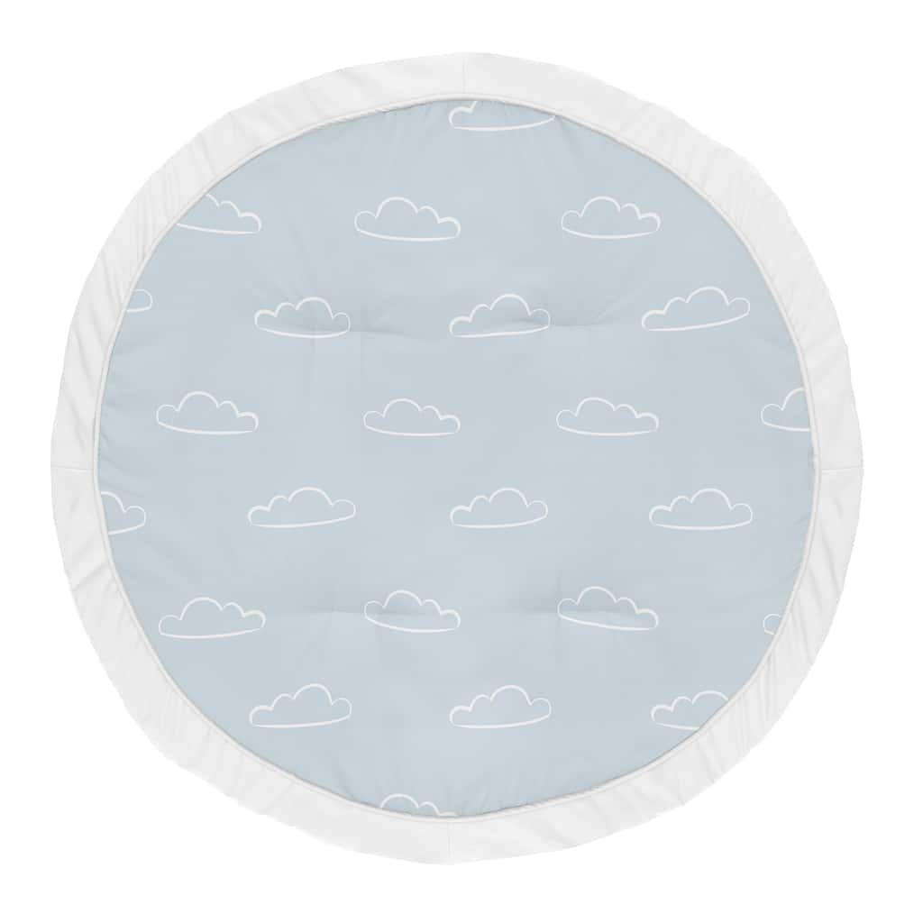 Blue Clouds Collection Boy Baby Tummy Time Playmat - Slate and White Cloud Sky for Vintage Airplane Aviator Aviation Collection