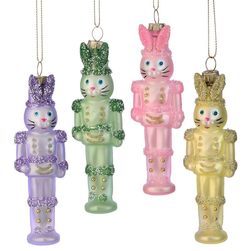 4.5" Glass Bunny Soldier Ornament Box of 4