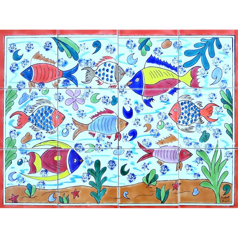 24in x 18in Bathroom Fish Design 12pc Tile Ceramic Wall Mural