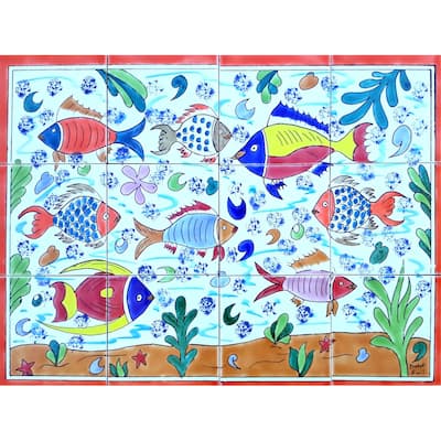 24in x 18in Bathroom Fish Design 12pc Tile Ceramic Wall Mural
