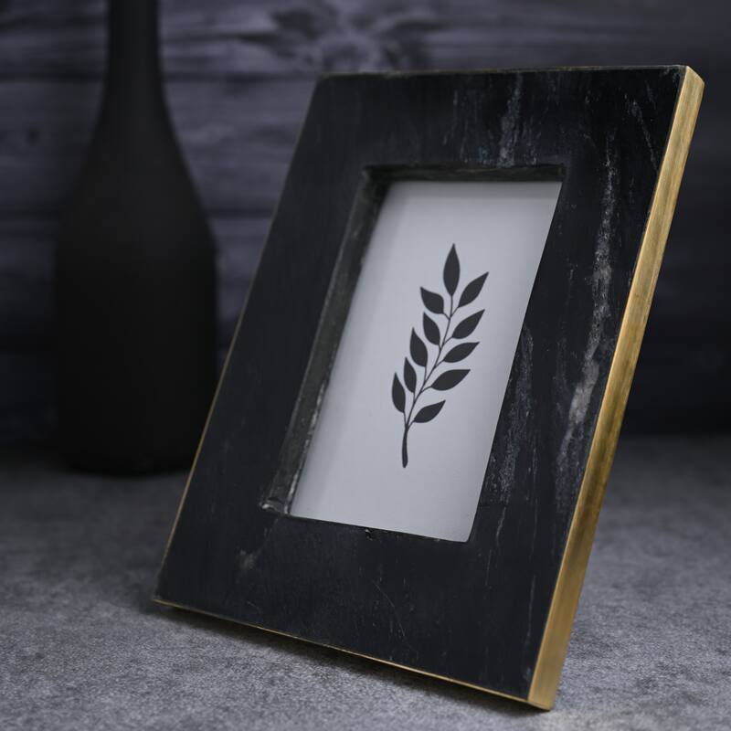 Black Marble Picture Frame with Brass Inlay - 5x7