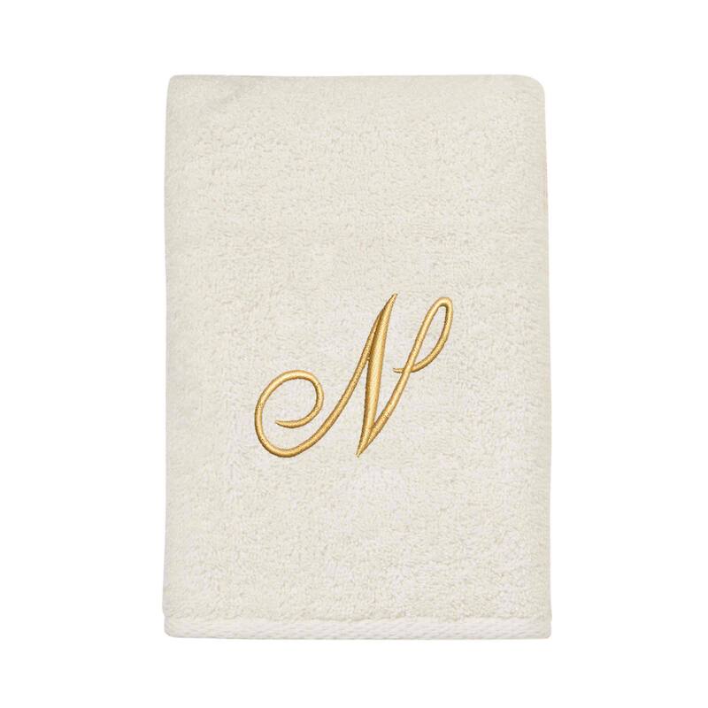 Avanti Linens Ivory/Gold Script Monogram Hand Towel Letter N - Hand Towel