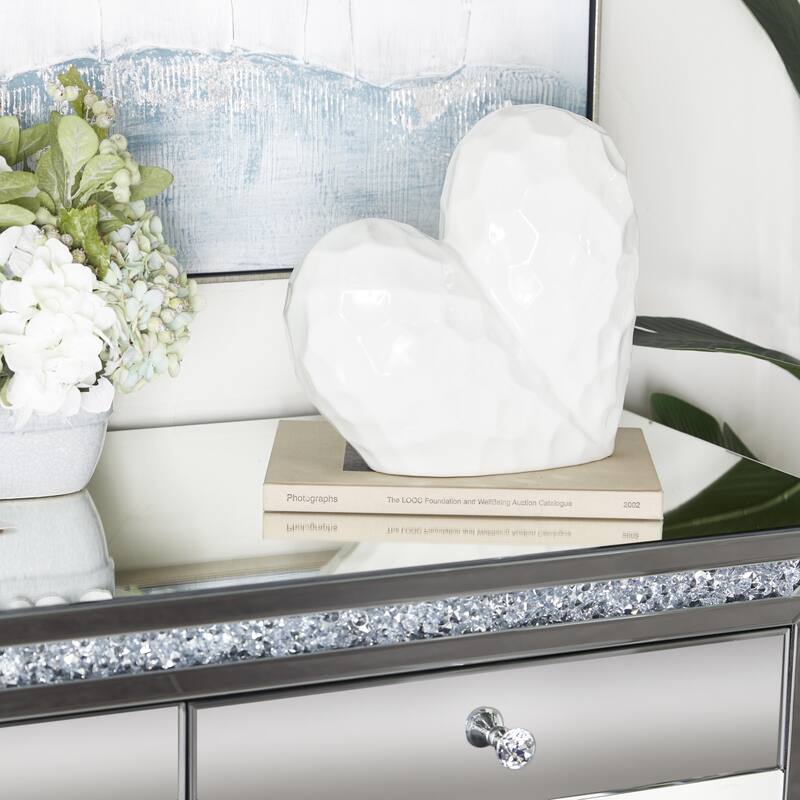 Gold, Black, Silver or White Porcelain Ceramic Dimensional Angled Origami Inspired Heart Decorative Sculpture