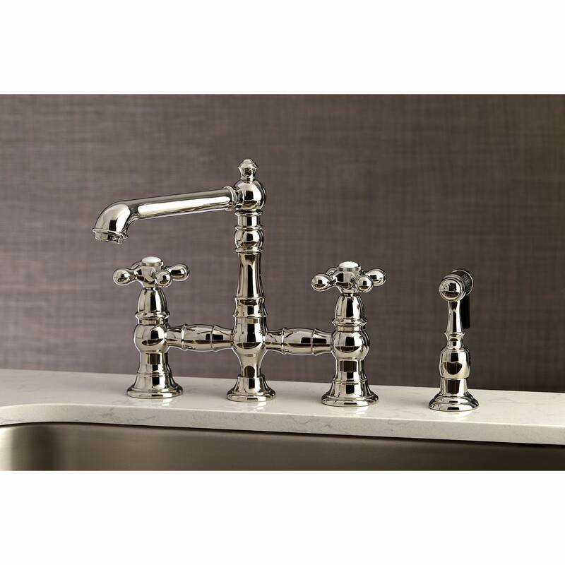 English Country Bridge Kitchen Faucet with Sprayer in Matte Black